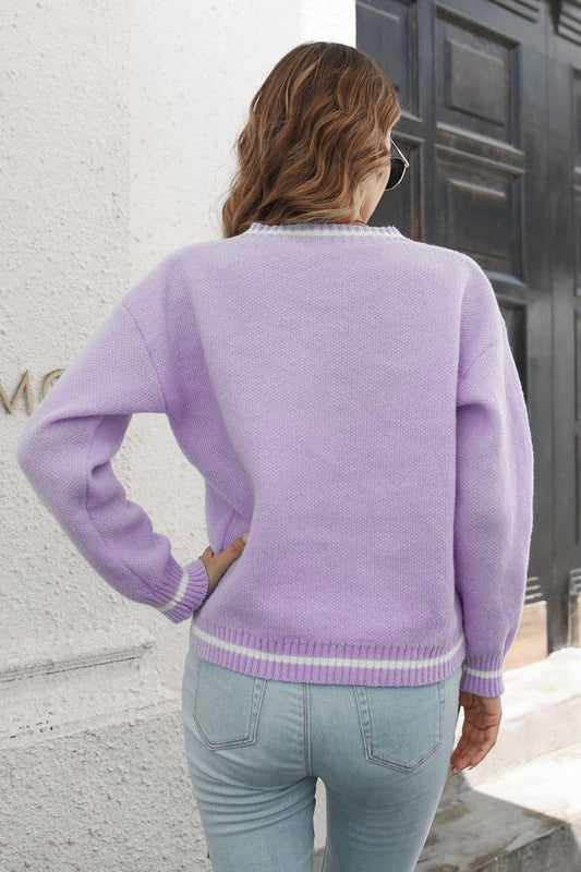 Skeleton Pattern V-Neck Long Sleeve Pullover Sweater - Flyclothing LLC