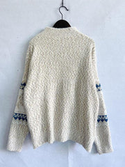 Geometric Mock Neck Dropped Shoulder Sweater - Trendsi