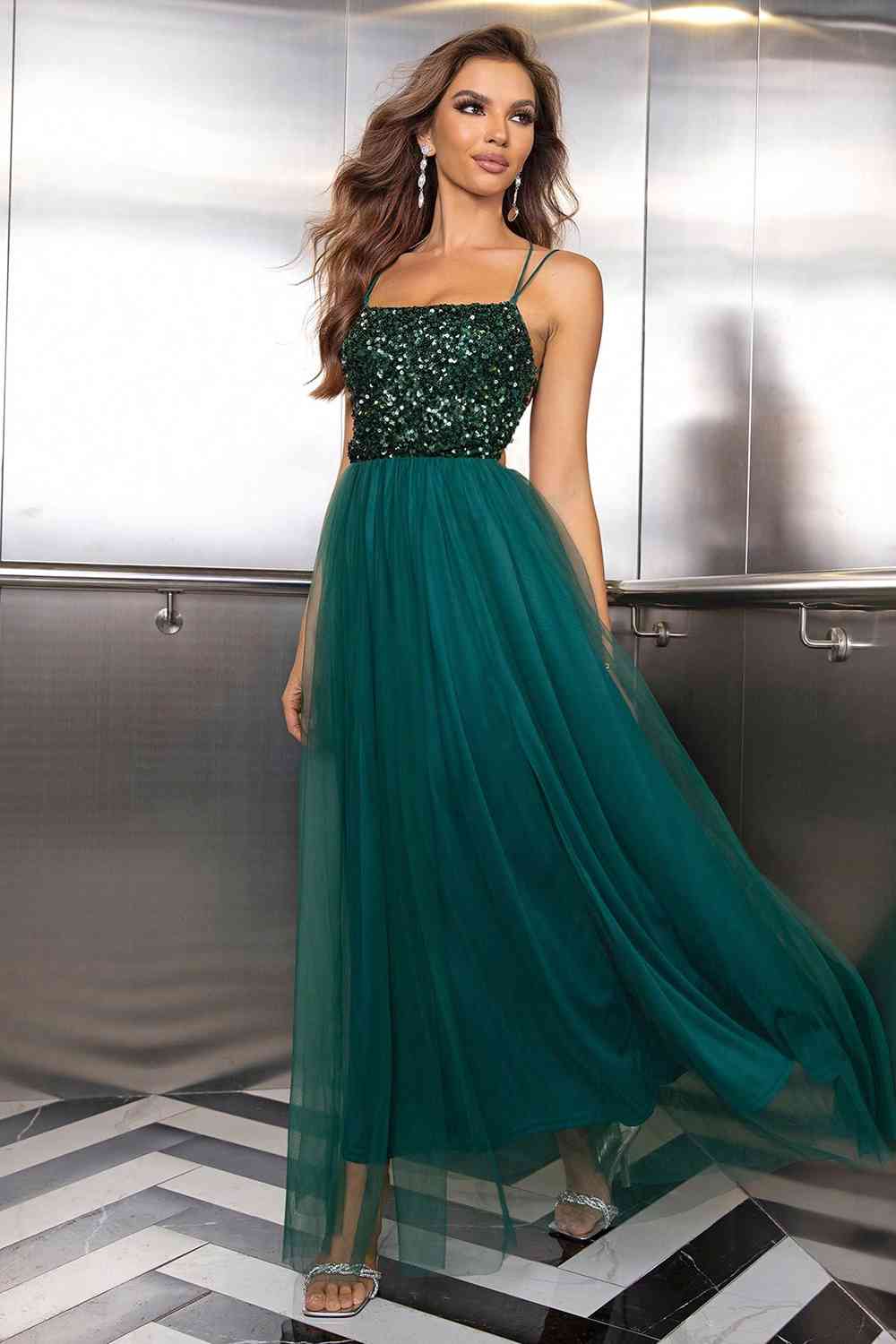 Lace-Up Backless Mesh Dress - Trendsi - Flyclothing LLC