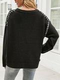 Contrast Round Neck Drop Shoulder Knit Top - Trendsi