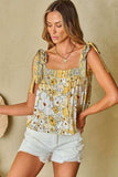 Tied Printed Square Neck Tank - Trendsi - Flyclothing LLC