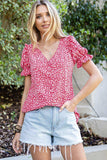 Printed Flounce Sleeve Plunge Blouse - Trendsi - Flyclothing LLC