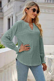 Eyelet Notched Lantern Sleeve T-Shirt - Trendsi - Flyclothing LLC