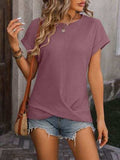 Cable-Knit Round Neck Short Sleeve T-Shirt - Trendsi - Flyclothing LLC
