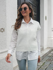 Cable-knit V-Neck Sweater Vest - Trendsi