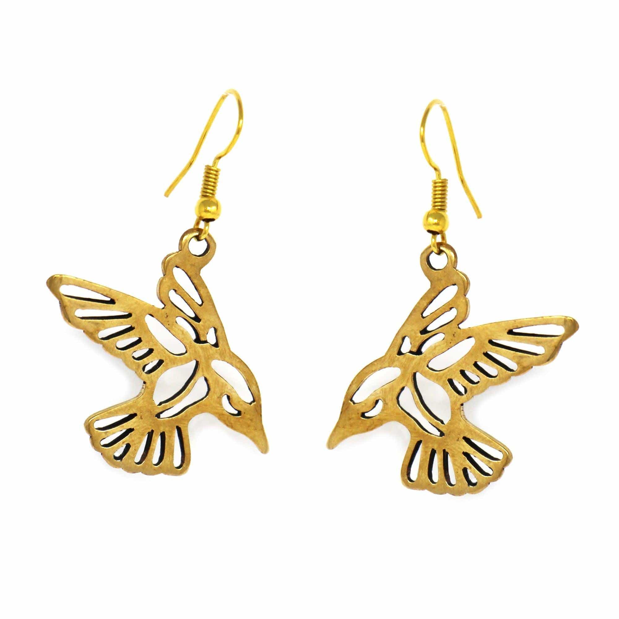 Pair of Birds in Tumbaga Gold Drop Earrings - Artisana