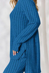 Basic Bae Full Size Ribbed High-Low Top and Wide Leg Pants Set - Trendsi