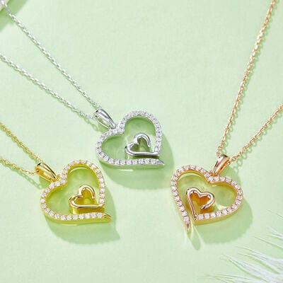 Moissanite 925 Sterling Silver Heart Pendant Necklace - Flyclothing LLC