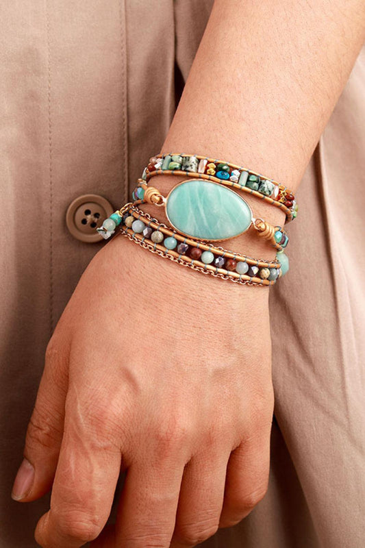 Handmade Natural Stone Beaded Triple Layer Bracelet - Trendsi