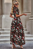 Floral V-Neck Short Flounce Sleeve Dress - Trendsi - Flyclothing LLC