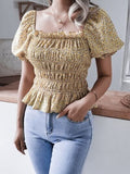 Frill Smocked Square Neck Short Sleeve Blouse - Trendsi