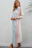 Rainbow Stripe Button-Up Maxi Shirt Dress - Trendsi