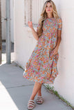 Floral Flounce Sleeve Round Neck Midi Dress - Trendsi - Flyclothing LLC