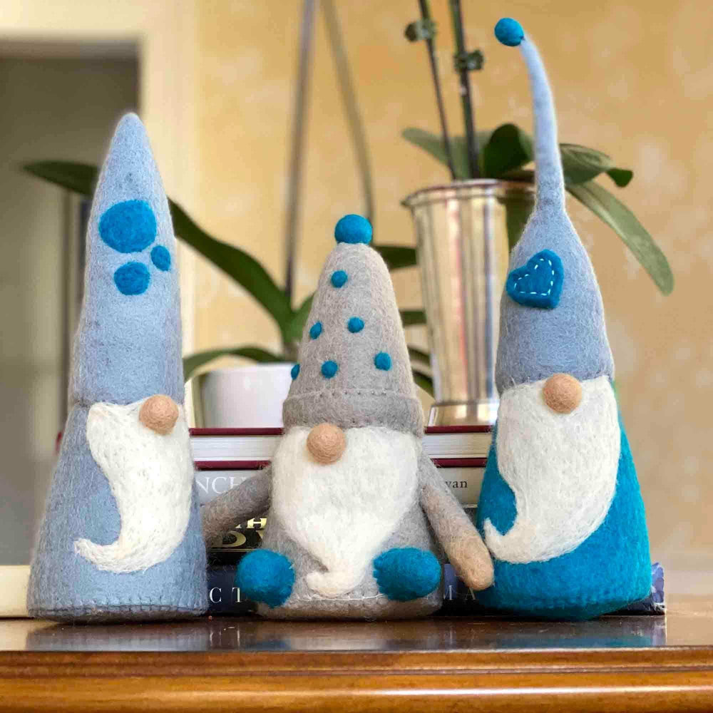 Winter Blues Felt Gnomes Trio, Set of 3 - Global Groove Direct - Flyclothing LLC