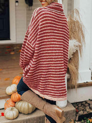 Striped Turtleneck Sweater with Pockets - Flyclothing LLC