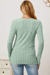 Basic Bae Full Size Ribbed V-Neck Long Sleeve T-Shirt - Trendsi - Flyclothing LLC