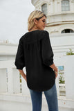 Swiss Dot Notched Neck Three-Quarter Sleeve Blouse - Trendsi - Flyclothing LLC