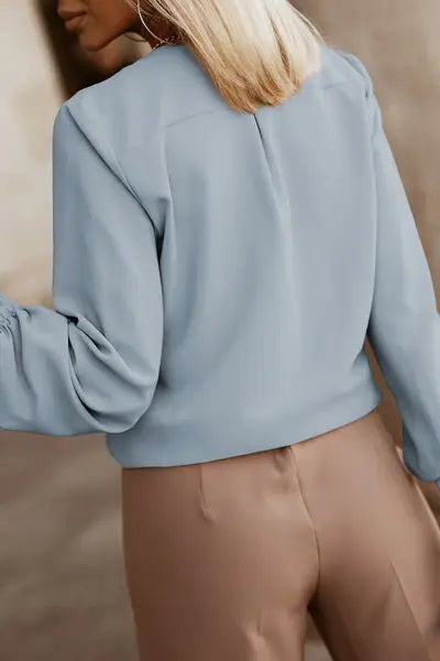 Button Up Round Neck Long Sleeve Shirt - Trendsi - Flyclothing LLC