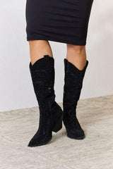 Forever Link Rhinestone Knee High Cowboy Boots - Trendsi