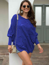 Full Size Boat Neck Lantern Sleeve Openwork Knit Top - Trendsi - Flyclothing LLC