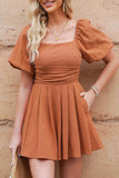 Square Neck Pleated Dress with Pockets - Trendsi - Flyclothing LLC