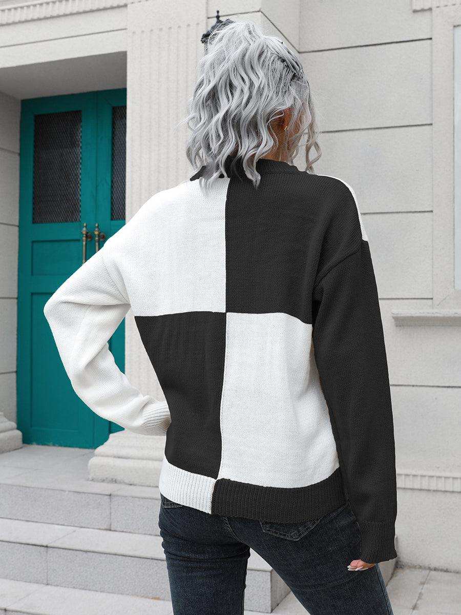 Contrast Drop Shoulder Sweater - Trendsi - Flyclothing LLC