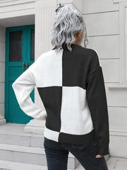Contrast Drop Shoulder Sweater - Trendsi