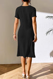 Ribbed Asymmetrical Neck Short Sleeve Dress - Trendsi - Flyclothing LLC
