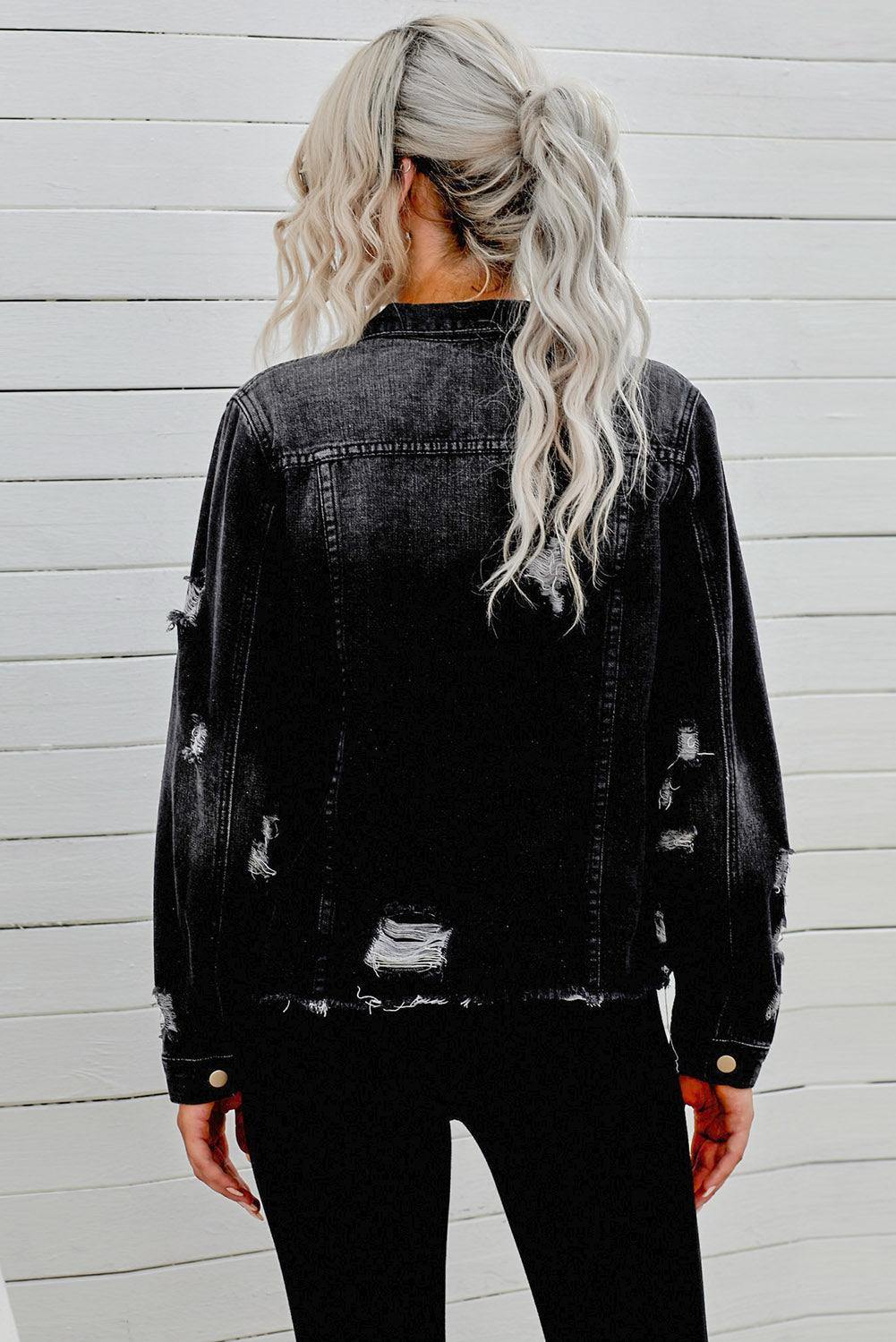 Flyclothing Distressed Raw Hem Denim Jacket
