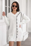Contrast V-Neck Sweater Dress - Trendsi - Flyclothing LLC