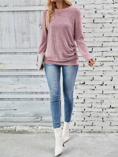 Round Neck Long Sleeve T-Shirt - Trendsi