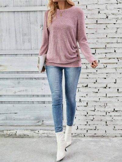 Round Neck Long Sleeve T-Shirt - Trendsi - Flyclothing LLC