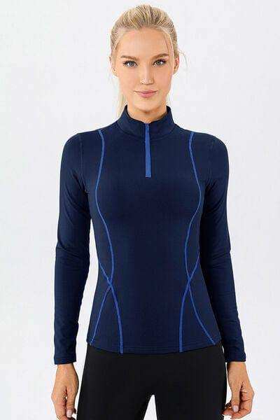 Mock Neck Quarter Zip Active T-Shirt - Trendsi - Flyclothing LLC