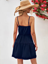 Frill Trim Spaghetti Strap Mini Dress - Trendsi - Flyclothing LLC
