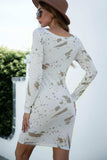 Printed Boat Neck Long Sleeve Dress - Trendsi - Flyclothing LLC