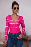 Tie-Dye Plunge Long Sleeve Top - Flyclothing LLC