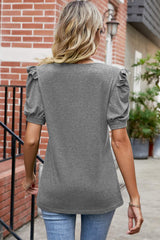 Round Neck Ruffle Trim Short Sleeve T-Shirt - Trendsi - Flyclothing LLC