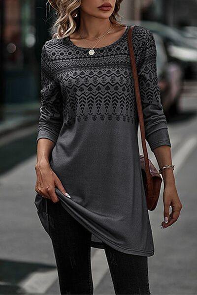 Printed Round Neck Long Sleeve T-Shirt - Trendsi