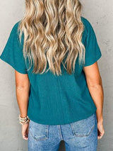 Textured V-Neck Short Sleeve T-Shirt - Trendsi - Flyclothing LLC