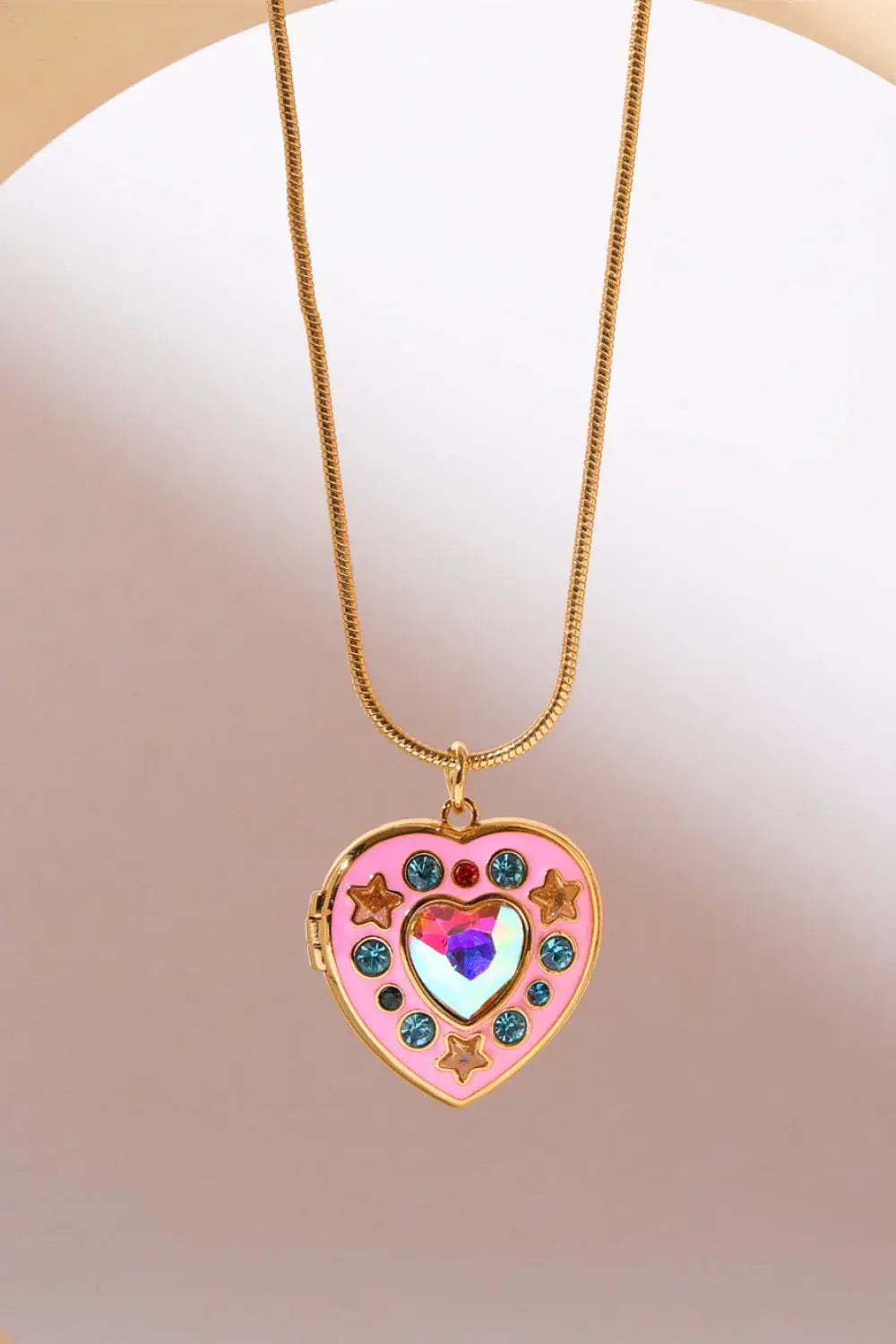 Rhinestone Decor Heart Box Pendant Necklace - Trendsi - Flyclothing LLC
