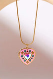 Rhinestone Decor Heart Box Pendant Necklace - Trendsi - Flyclothing LLC
