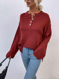 Quarter-Button Slit Sweater - Trendsi