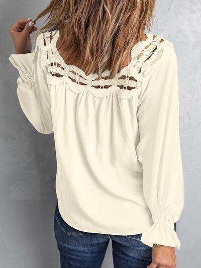 Cutout Square Neck Long Sleeve Blouse - Trendsi - Flyclothing LLC