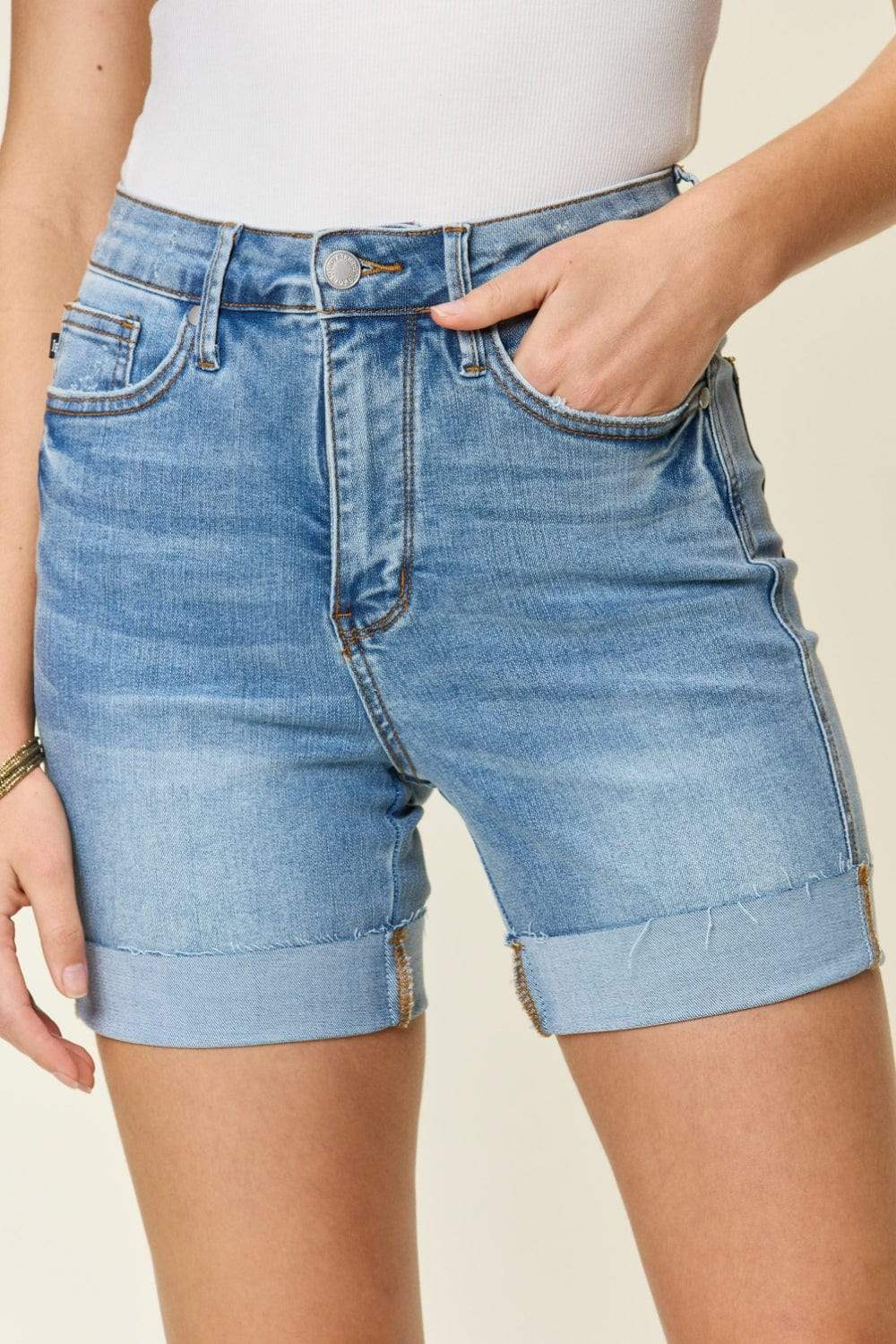 Judy Blue Full Size Tummy Control High Waist Denim Shorts - Trendsi - Flyclothing LLC