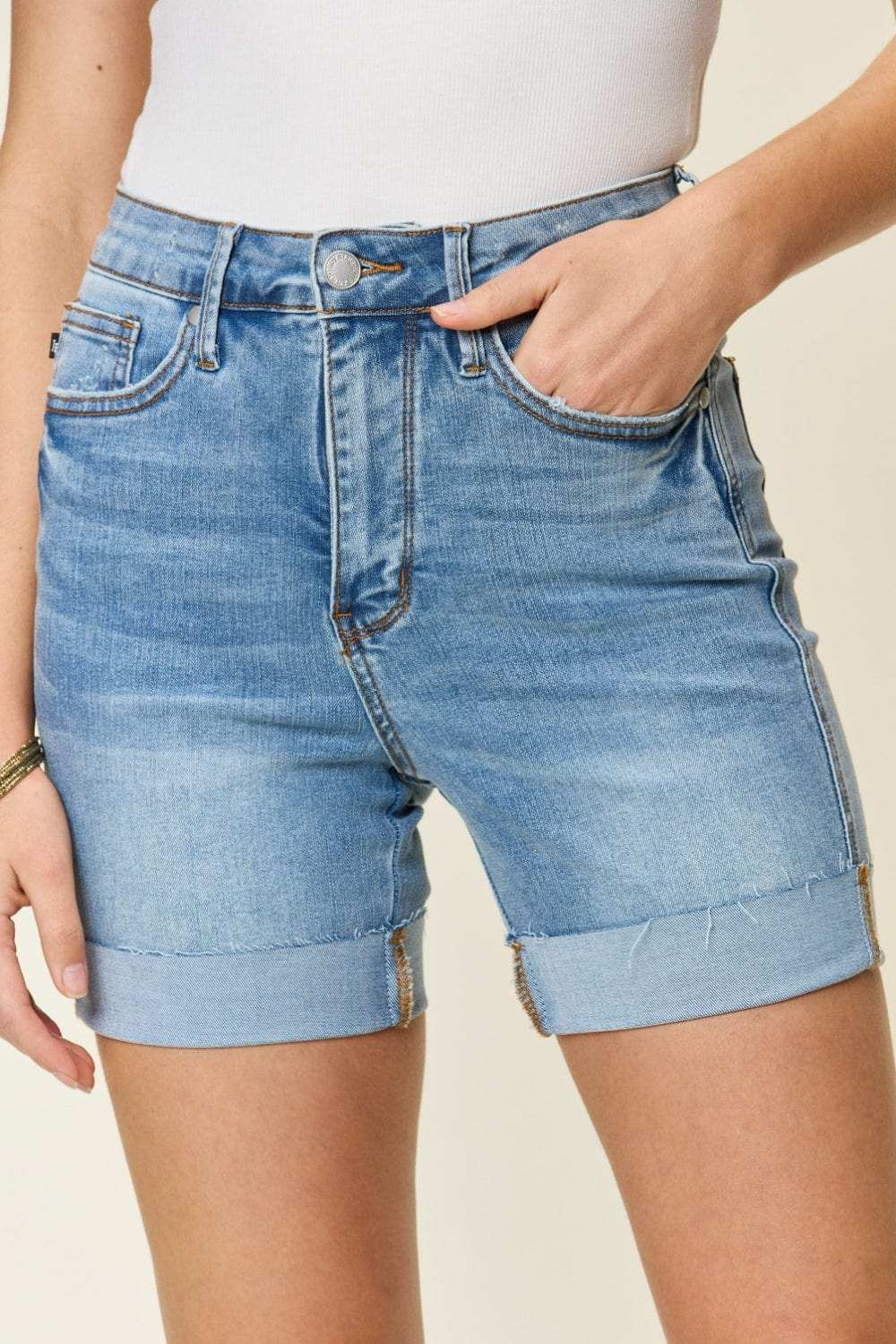 Judy Blue Full Size Tummy Control High Waist Denim Shorts - Trendsi - Flyclothing LLC