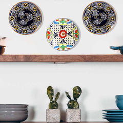 Handmade Pottery 8" Trivet or Wall Hanging, Dots & Flowers - Encantada - Flyclothing LLC