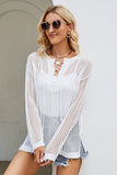 Lace-Up Slit Knit Top - Trendsi