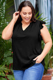 Plus Size Flutter Sleeve Notched Blouse - Trendsi