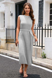 Round Neck Tie Belt Slit Sleeveless Sweater Dress - Trendsi - Flyclothing LLC