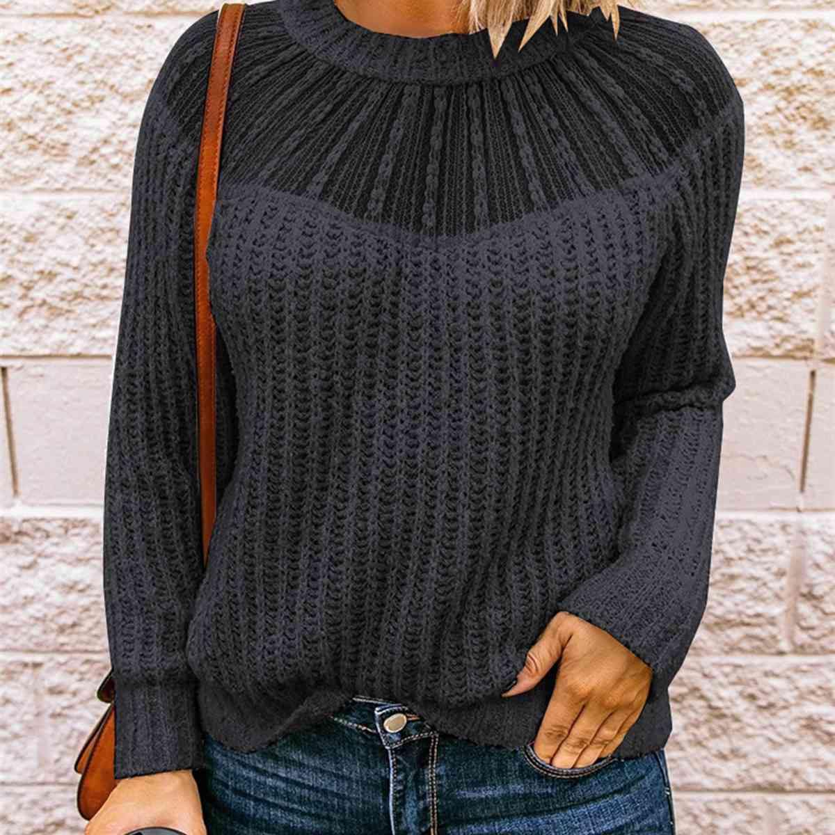 Round Neck Rib-Knit Sweater - Trendsi